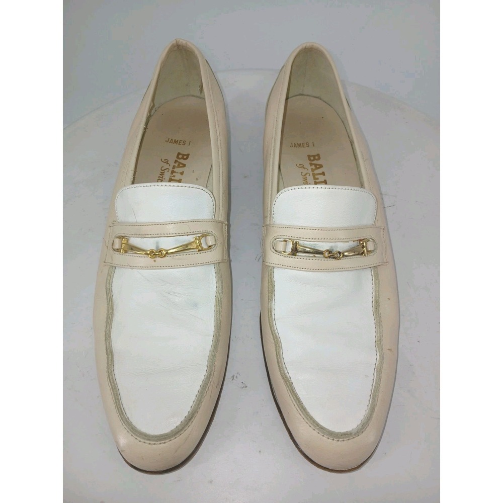 Bally James Men Vintage Loafers 10.5 N Horsebit Beige White Leather Spectator C3
